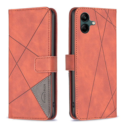 Leather Case Stands Flip Cover Holder B08F for Samsung Galaxy F04 Orange