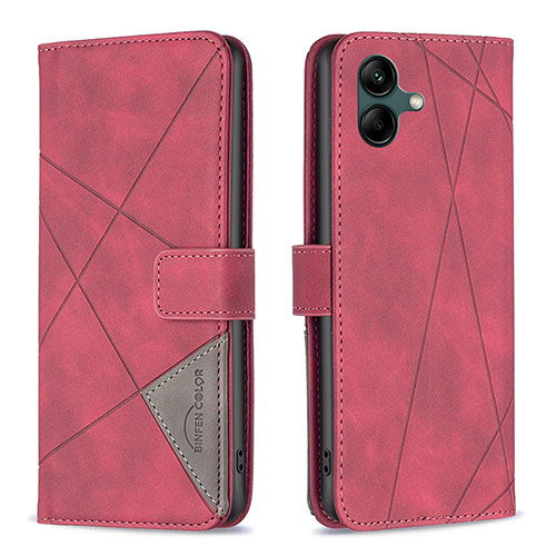 Leather Case Stands Flip Cover Holder B08F for Samsung Galaxy F04 Red