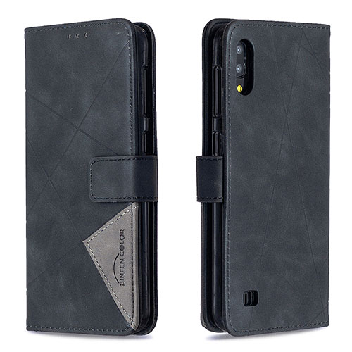 Leather Case Stands Flip Cover Holder B08F for Samsung Galaxy M10 Black