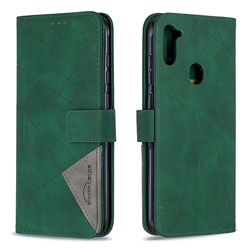 Leather Case Stands Flip Cover Holder B08F for Samsung Galaxy M11 Green