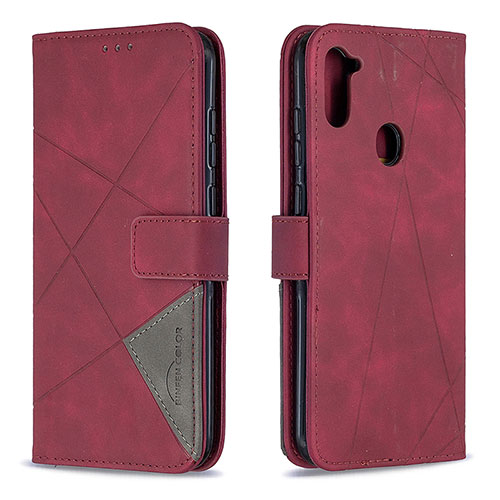 Leather Case Stands Flip Cover Holder B08F for Samsung Galaxy M11 Red