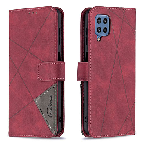 Leather Case Stands Flip Cover Holder B08F for Samsung Galaxy M32 4G Red