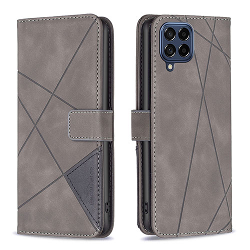 Leather Case Stands Flip Cover Holder B08F for Samsung Galaxy M53 5G Gray