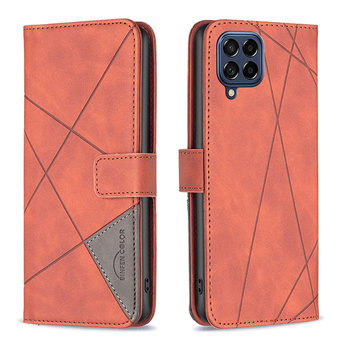 Leather Case Stands Flip Cover Holder B08F for Samsung Galaxy M53 5G Orange