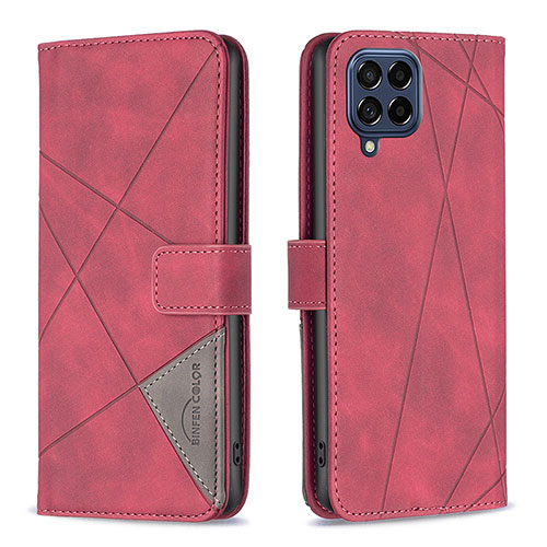 Leather Case Stands Flip Cover Holder B08F for Samsung Galaxy M53 5G Red