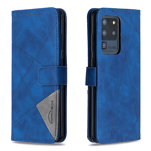 Leather Case Stands Flip Cover Holder B08F for Samsung Galaxy S20 Ultra 5G Blue