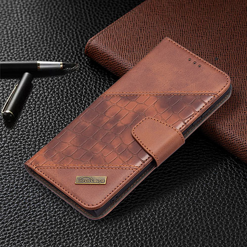 Leather Case Stands Flip Cover Holder B08F for Samsung Galaxy S21 Ultra 5G Brown