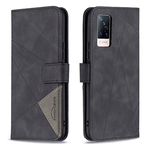 Leather Case Stands Flip Cover Holder B08F for Vivo V21 5G Black