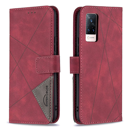 Leather Case Stands Flip Cover Holder B08F for Vivo V21 5G Red