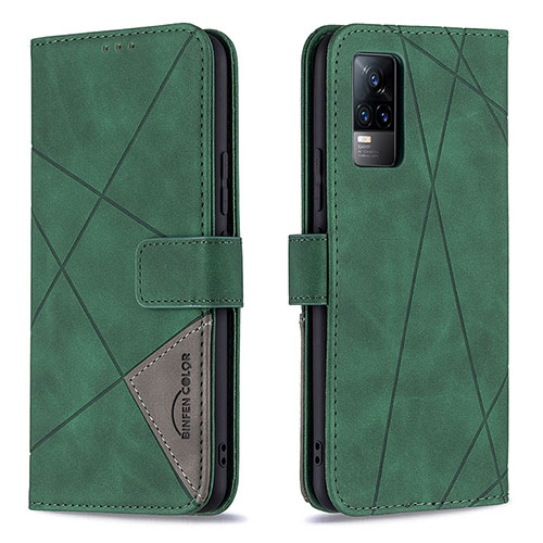 Leather Case Stands Flip Cover Holder B08F for Vivo V21e 4G Green