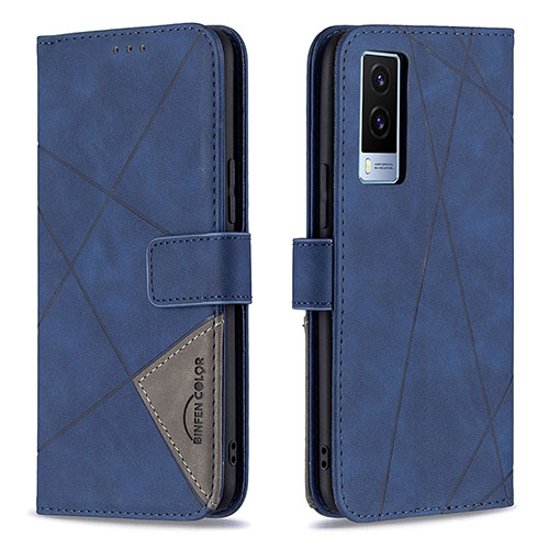 Leather Case Stands Flip Cover Holder B08F for Vivo V21e 5G Blue