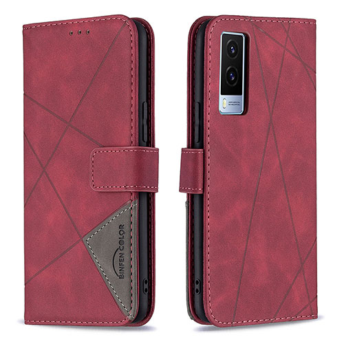 Leather Case Stands Flip Cover Holder B08F for Vivo V21e 5G Red