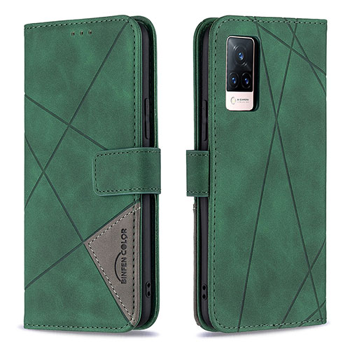 Leather Case Stands Flip Cover Holder B08F for Vivo V21s 5G Green