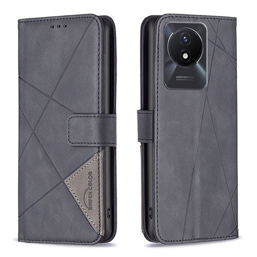 Leather Case Stands Flip Cover Holder B08F for Vivo Y02 Black