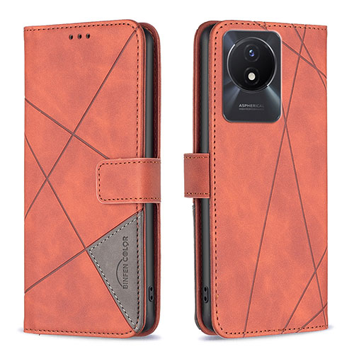 Leather Case Stands Flip Cover Holder B08F for Vivo Y02 Orange
