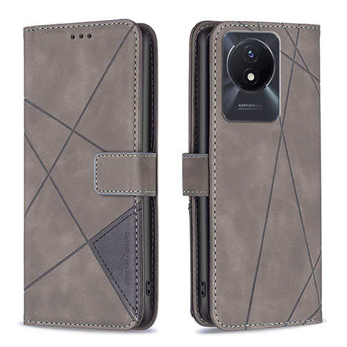 Leather Case Stands Flip Cover Holder B08F for Vivo Y11 (2023) Gray