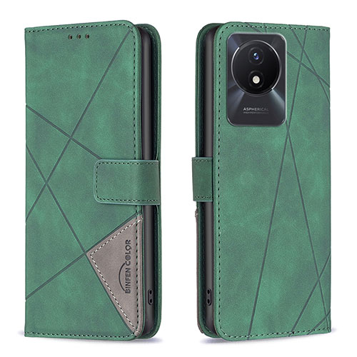 Leather Case Stands Flip Cover Holder B08F for Vivo Y11 (2023) Green