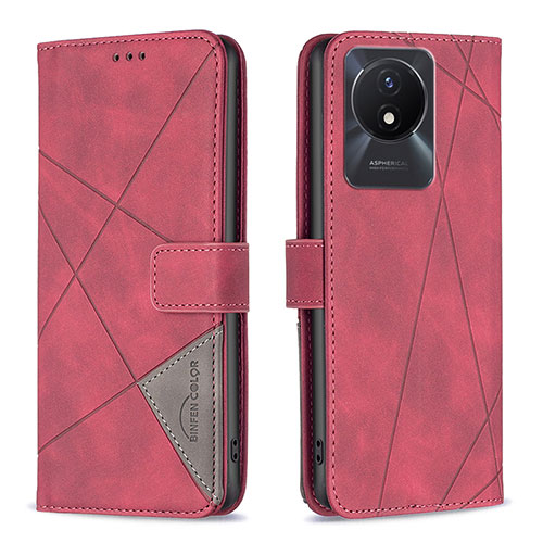 Leather Case Stands Flip Cover Holder B08F for Vivo Y11 (2023) Red