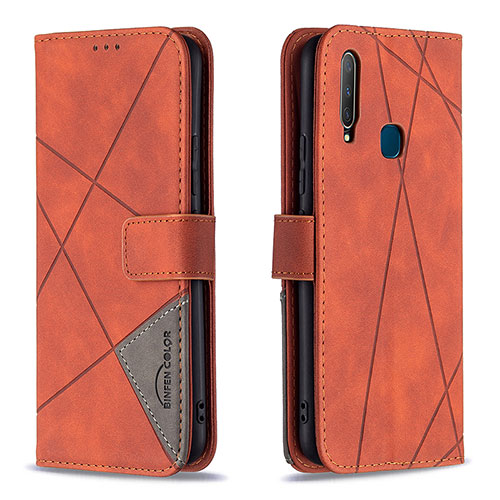 Leather Case Stands Flip Cover Holder B08F for Vivo Y11 Orange