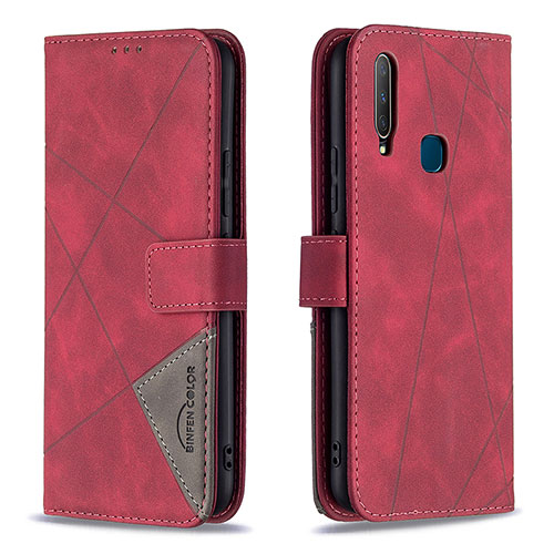 Leather Case Stands Flip Cover Holder B08F for Vivo Y11 Red