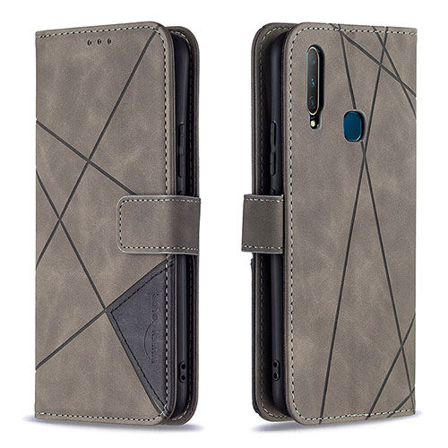 Leather Case Stands Flip Cover Holder B08F for Vivo Y12 Gray