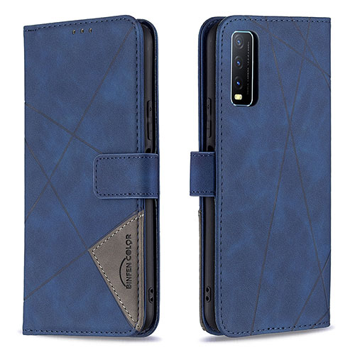 Leather Case Stands Flip Cover Holder B08F for Vivo Y12A Blue