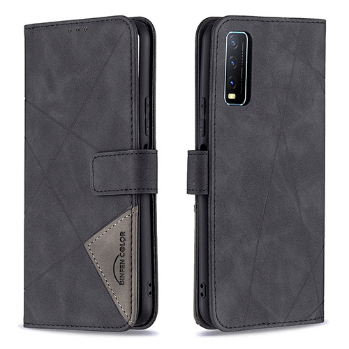 Leather Case Stands Flip Cover Holder B08F for Vivo Y12s (2021) Black