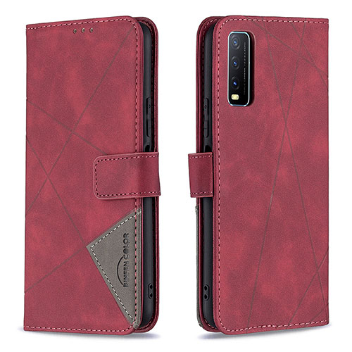 Leather Case Stands Flip Cover Holder B08F for Vivo Y20 Red