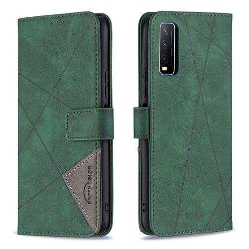 Leather Case Stands Flip Cover Holder B08F for Vivo Y20a Green