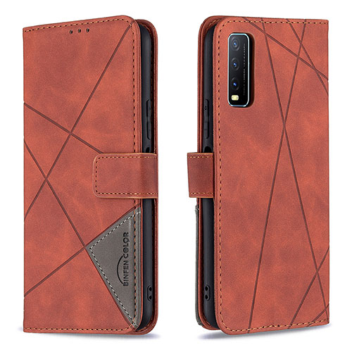 Leather Case Stands Flip Cover Holder B08F for Vivo Y20a Orange