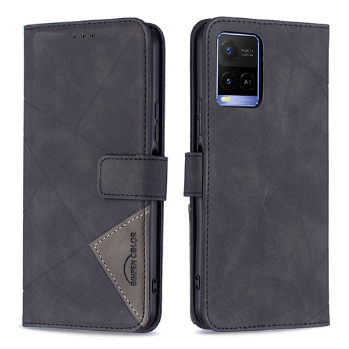 Leather Case Stands Flip Cover Holder B08F for Vivo Y21a Black