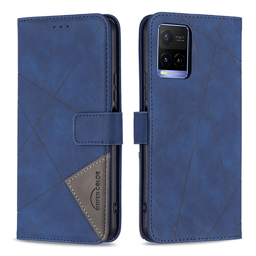 Leather Case Stands Flip Cover Holder B08F for Vivo Y21a Blue