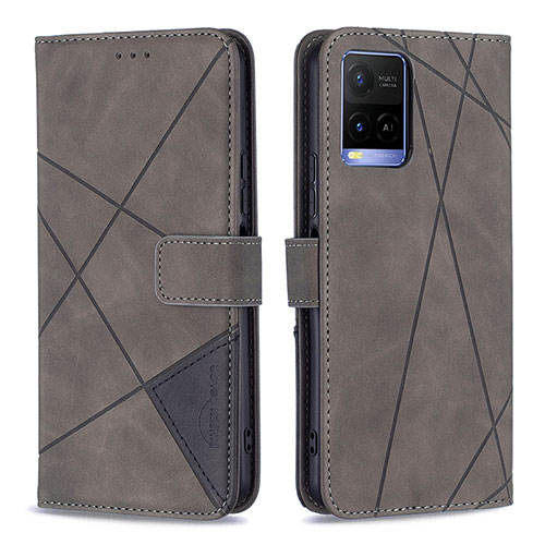 Leather Case Stands Flip Cover Holder B08F for Vivo Y21a Gray