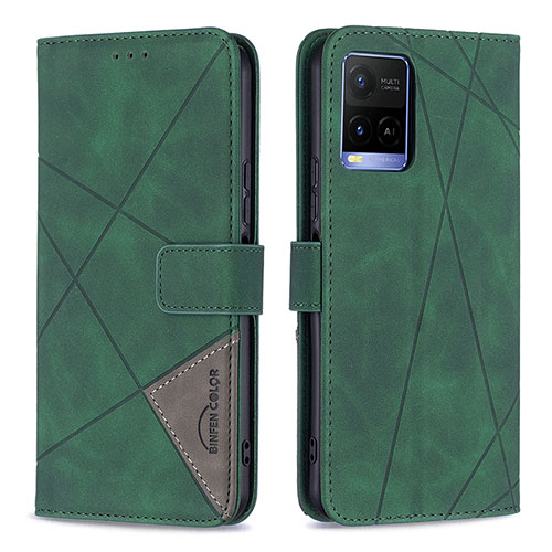 Leather Case Stands Flip Cover Holder B08F for Vivo Y21G Green