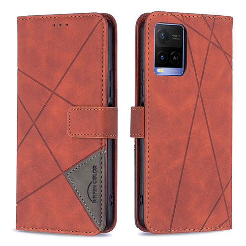 Leather Case Stands Flip Cover Holder B08F for Vivo Y21G Orange