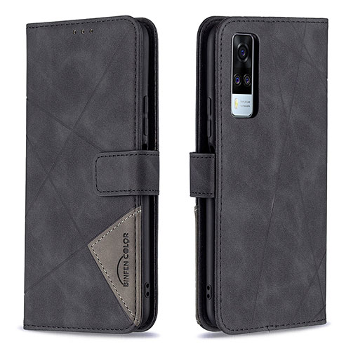 Leather Case Stands Flip Cover Holder B08F for Vivo Y31 (2021) Black