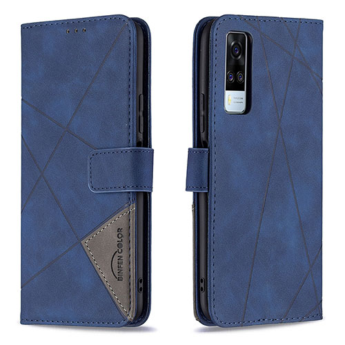 Leather Case Stands Flip Cover Holder B08F for Vivo Y31 (2021) Blue