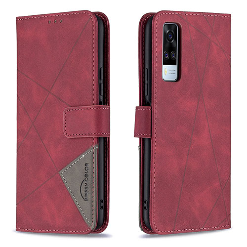 Leather Case Stands Flip Cover Holder B08F for Vivo Y31 (2021) Red