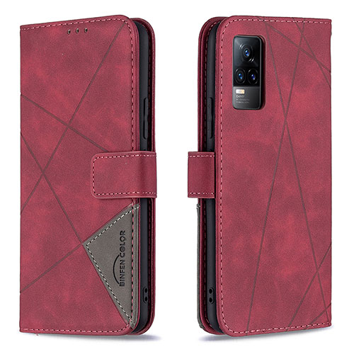 Leather Case Stands Flip Cover Holder B08F for Vivo Y73 (2021) Red