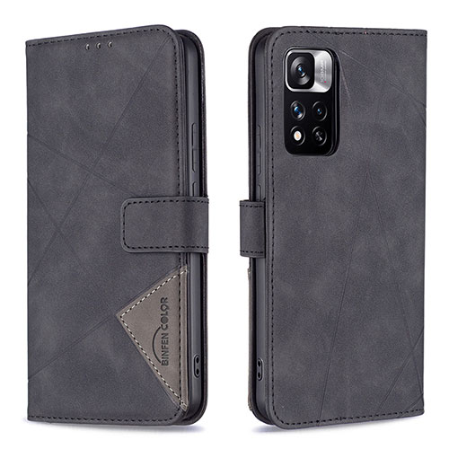 Leather Case Stands Flip Cover Holder B08F for Xiaomi Mi 11i 5G (2022) Black