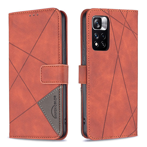 Leather Case Stands Flip Cover Holder B08F for Xiaomi Mi 11i 5G (2022) Orange