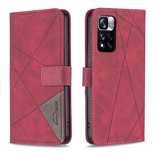 Leather Case Stands Flip Cover Holder B08F for Xiaomi Mi 11i 5G (2022) Red