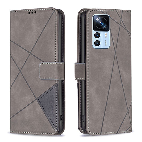 Leather Case Stands Flip Cover Holder B08F for Xiaomi Mi 12T 5G Gray