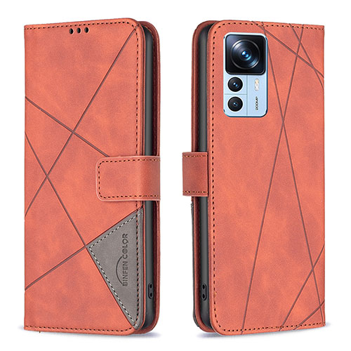 Leather Case Stands Flip Cover Holder B08F for Xiaomi Mi 12T 5G Orange