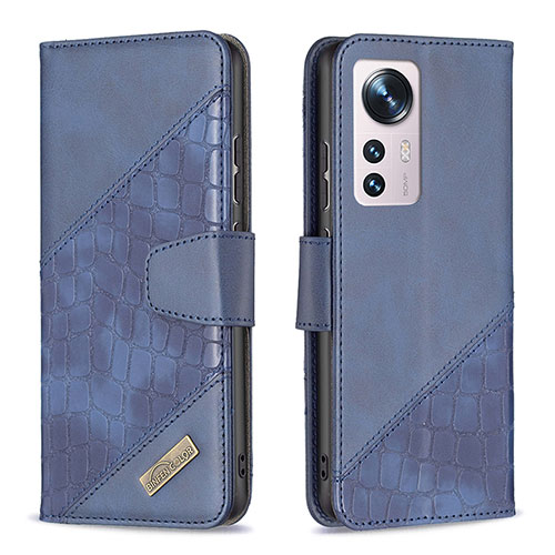 Leather Case Stands Flip Cover Holder B08F for Xiaomi Mi 12X 5G Blue