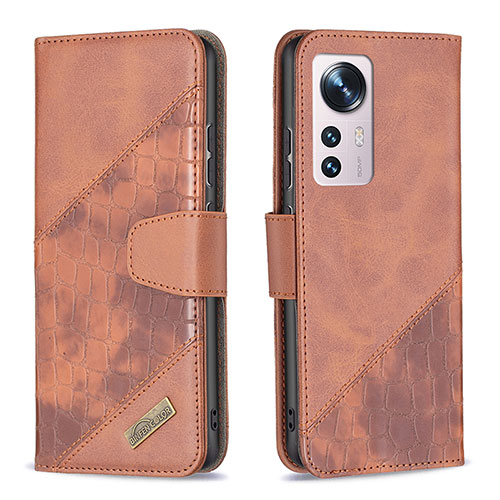 Leather Case Stands Flip Cover Holder B08F for Xiaomi Mi 12X 5G Brown