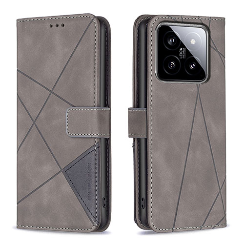 Leather Case Stands Flip Cover Holder B08F for Xiaomi Mi 14 Pro 5G Gray