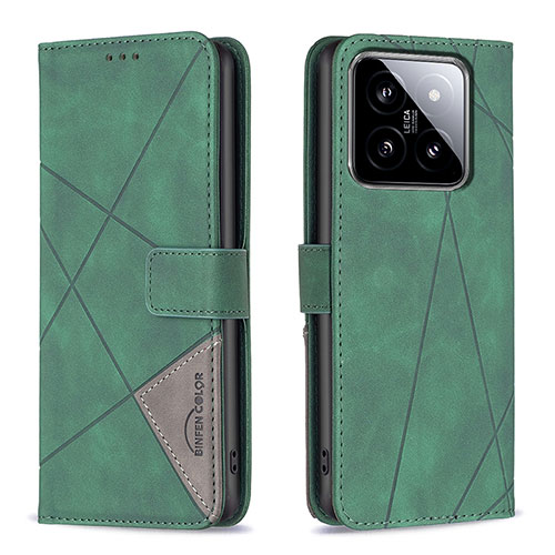 Leather Case Stands Flip Cover Holder B08F for Xiaomi Mi 14 Pro 5G Green