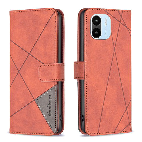 Leather Case Stands Flip Cover Holder B08F for Xiaomi Poco C51 Orange