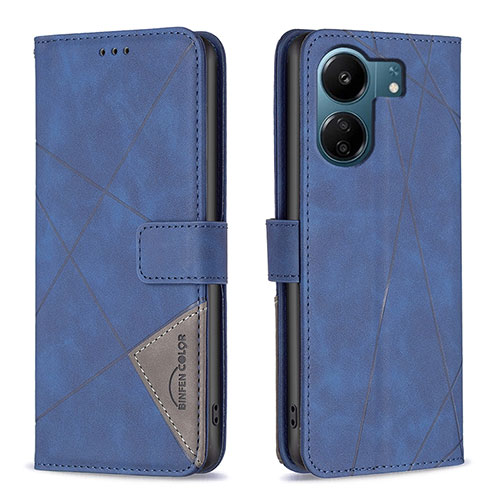 Leather Case Stands Flip Cover Holder B08F for Xiaomi Poco C65 Blue